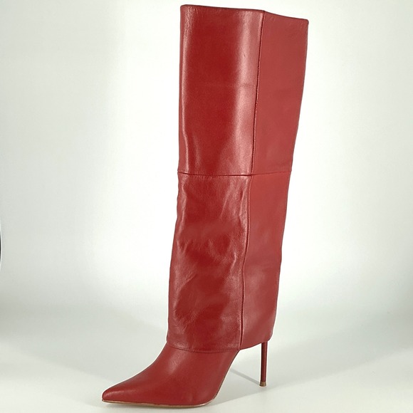 Steve Madden Size 6 Smith NEW Red Leather Foldover Pointed Stiletto Boots $200 - Picture 2 of 16